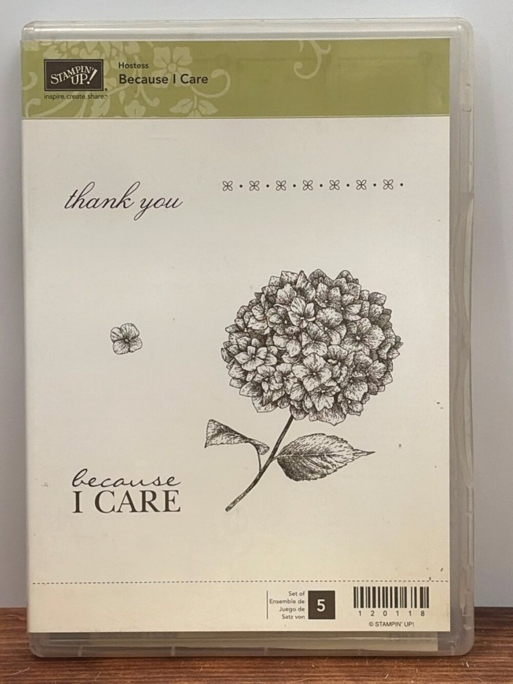 STAMPIN' UP! 120118 BECAUSE I CARE CLEAR MOUNTED RUBBER STAMP SET HYDRANGEA